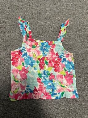 Old Navy Pink Blue Green Floral Smocked Tank